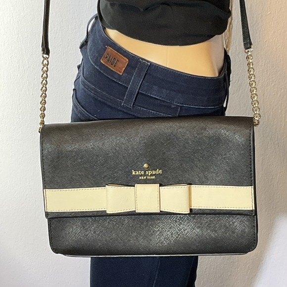 Kate Spade Veronique Kirk Park Black Saffiano Leather Bow Accent Crossbody - Picture 8 of 8